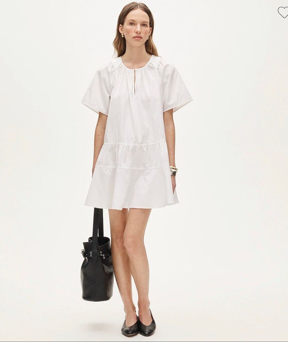 J. Crew Tiered popover dress in cotton poplin White NWT size XS